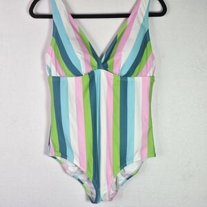 Torrid Wireless Triangle One Piece Swimsuit Palm Spring Stripe Sz M(0) ,Resort